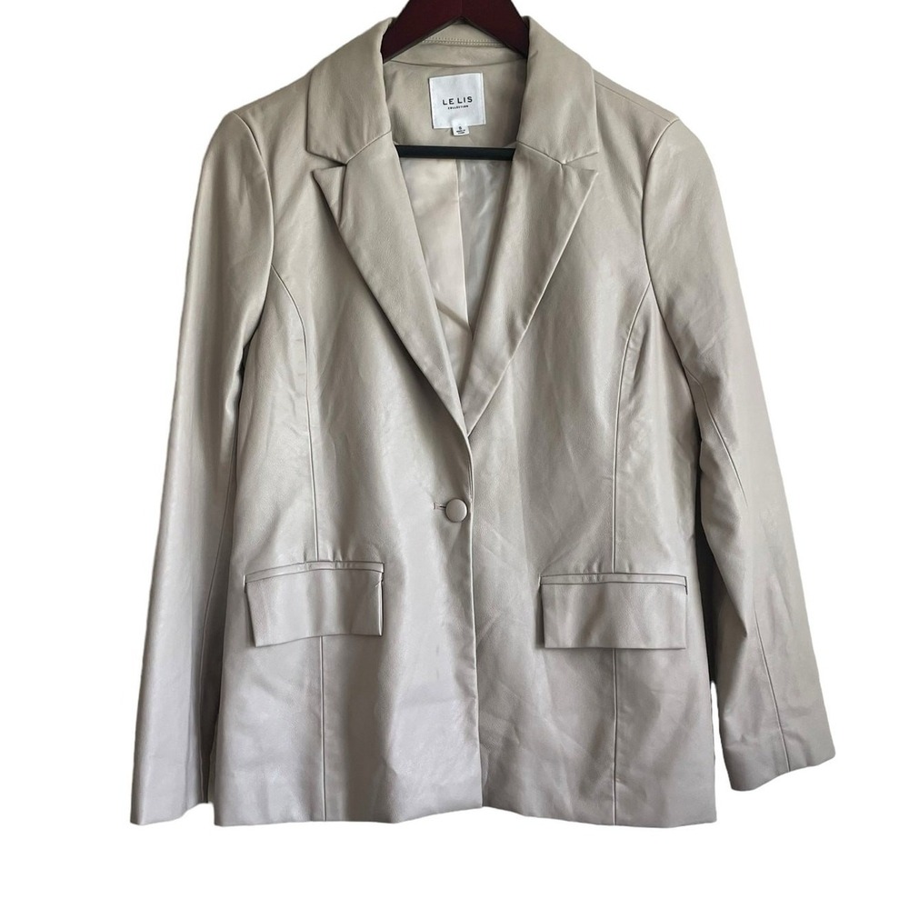 Le‎ Lis Women Minimalist Professional Faux Leather Blazer S Beige Office Neutral